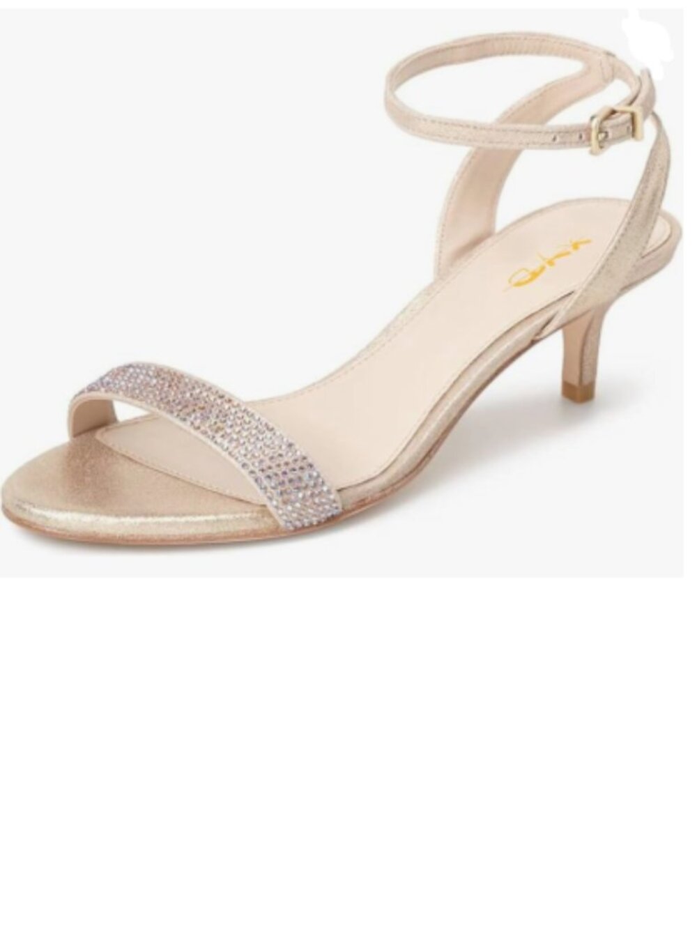 XYD Light Gold Open Toe Ankle Strap Sandal Wedding Kitten Heels Rhinestones Shoe